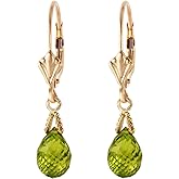 14k Yellow Gold Leverback Earrings with Briolette Peridot
