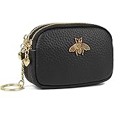 imeetu Women Leather Coin Purse, Small 2 Zippered Change Pouch Wallet