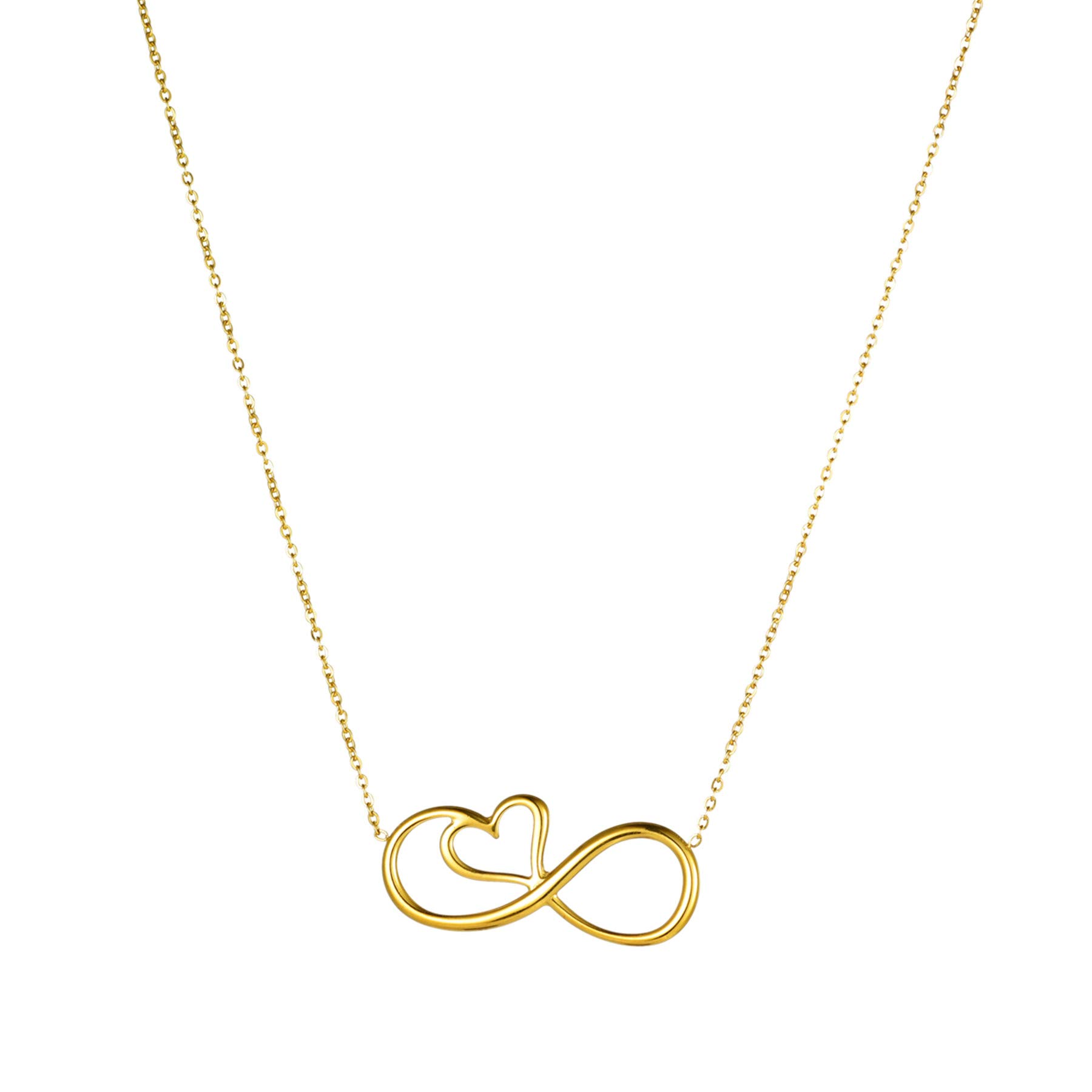 JewelryWe Exquisite Infinity Necklace Chic Heart Pendant Infinity Symbol Clavicle Chain Necklace for Women Girls,Gold