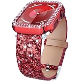 Compatible For Apple Watch Band with Bling Diamond Case 38mm 40mm 41mm 42mm 44mm 45mm 46mm 49mm Ultra 3/2/1, Women Glitter Sparkle Bands For iWatch Band Series 11 10 9 8 7 6 5 4 3 2 1 & SE3 SE2 SE