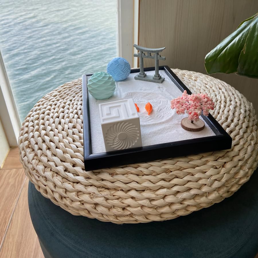 AOVOA Japanese Zen Garden Kit for Desk with 3 Sand Spheres, Zen Decor with Wooden Tray and Natural Rake Torii Gate Ornament for Home & Office, Desktop Sandbox for Relaxation and Meditation