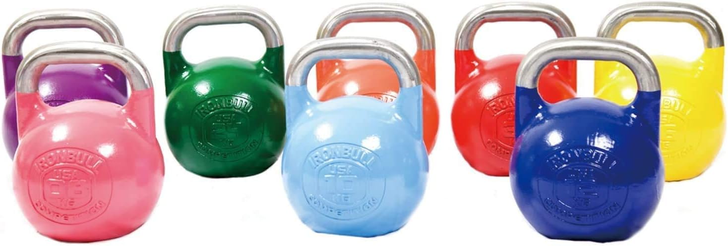 IRONBULL 1-Piece Cast Iron Competition Kettlebell with Stainless Steel Handle, Color Coating, Weights Available: 8KG~32KG
