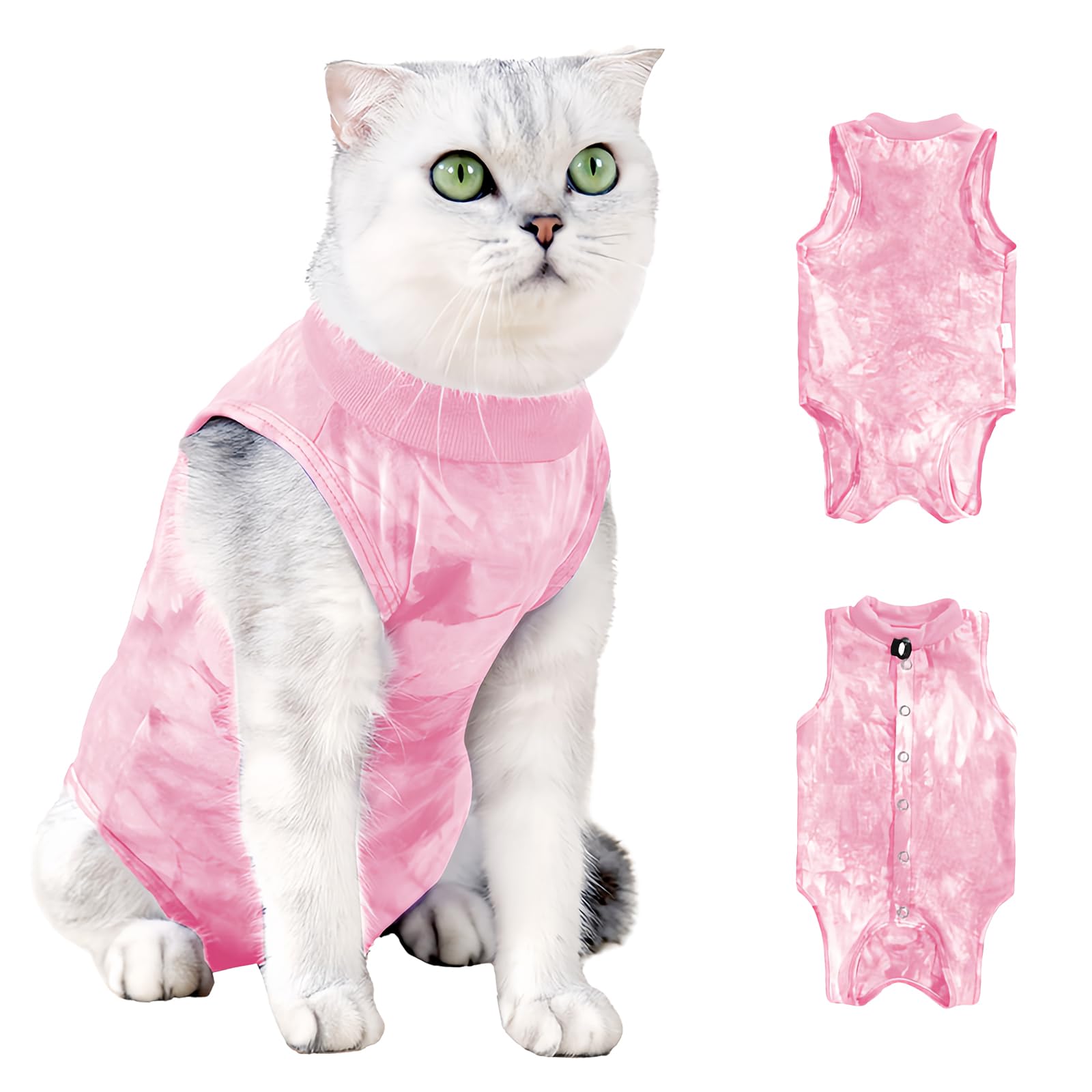 Cat Recovery Suit Post Surgery, Cat Vest Bodysuit Clothes, Kitten Onesie Medical Suit After Spaying, Pet Surgical Spay Shirt E-Collar Alternative for Cats Abdominal Wounds or Skin Diseases (Pink, M)