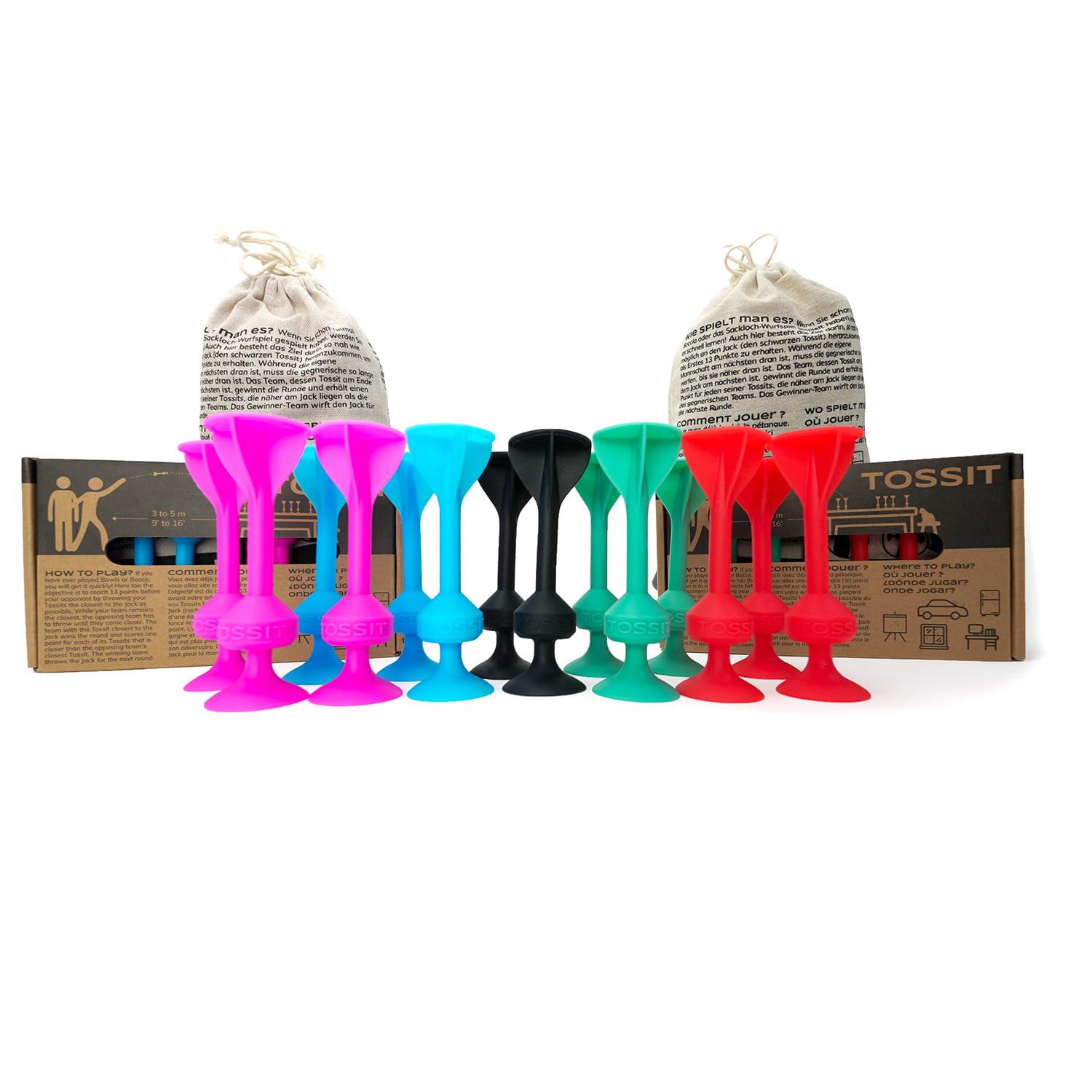 TOSSIT Game Set - Indoor, Outdoor Suction Cup Throwing Party Game - Family Friendly - Twin Pack, Red Cyan Pink Blue - Portable Fun that sucks!