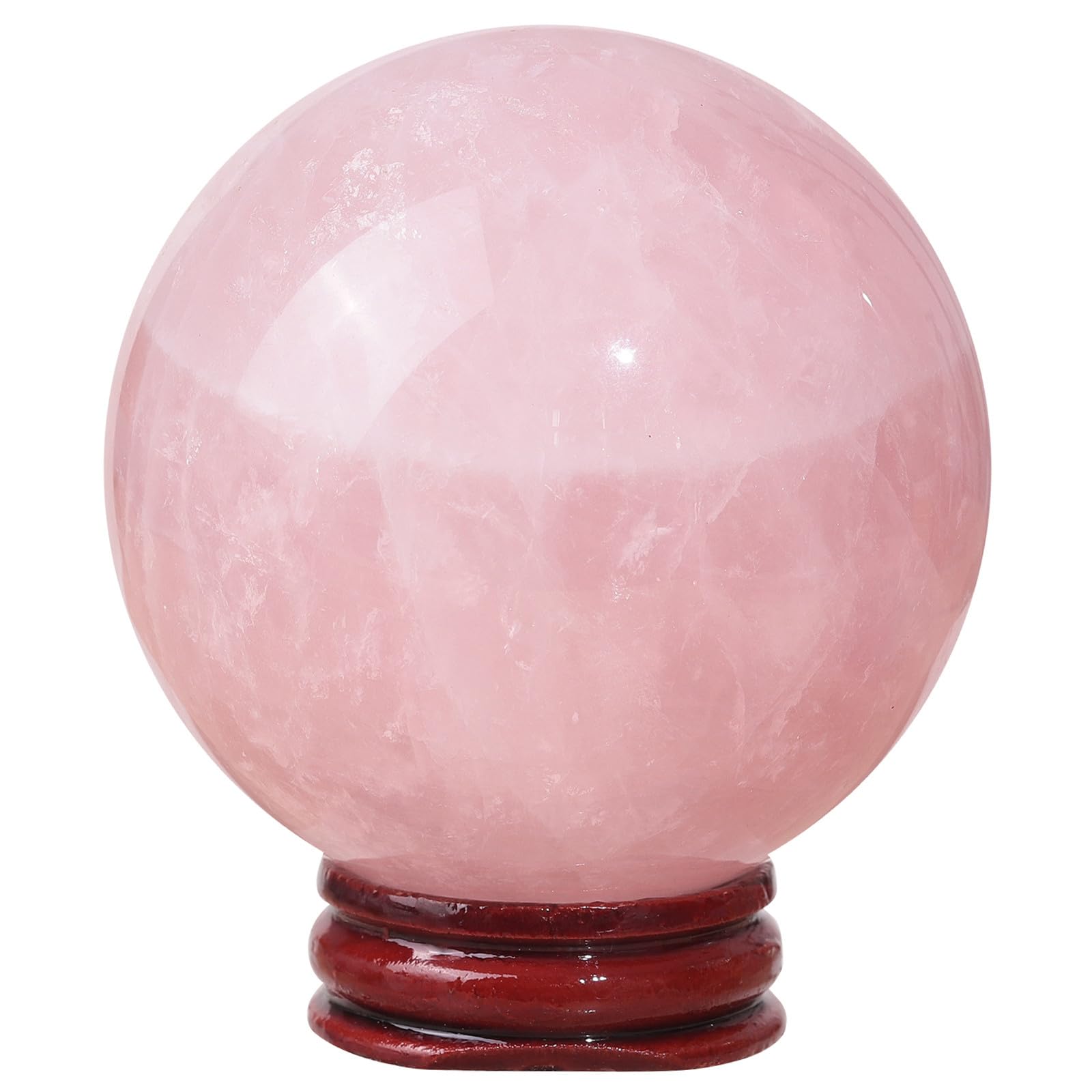 Nupuyai Natural Rose Quartz Crystal Ball with Wooden Stand, Scrying Meditation Feng Shui Crystal Stone Sphere Sculpture Home Office Decor, 65-70mm