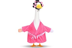 JcHrmers Old Lady Porch Goose Outfits for 23'' Cement or Plastic Lawn Goose Statue Costume Bathrobe Coffee Cup Curlers for Outdoor Yard Garden Patio Decor (Pink)