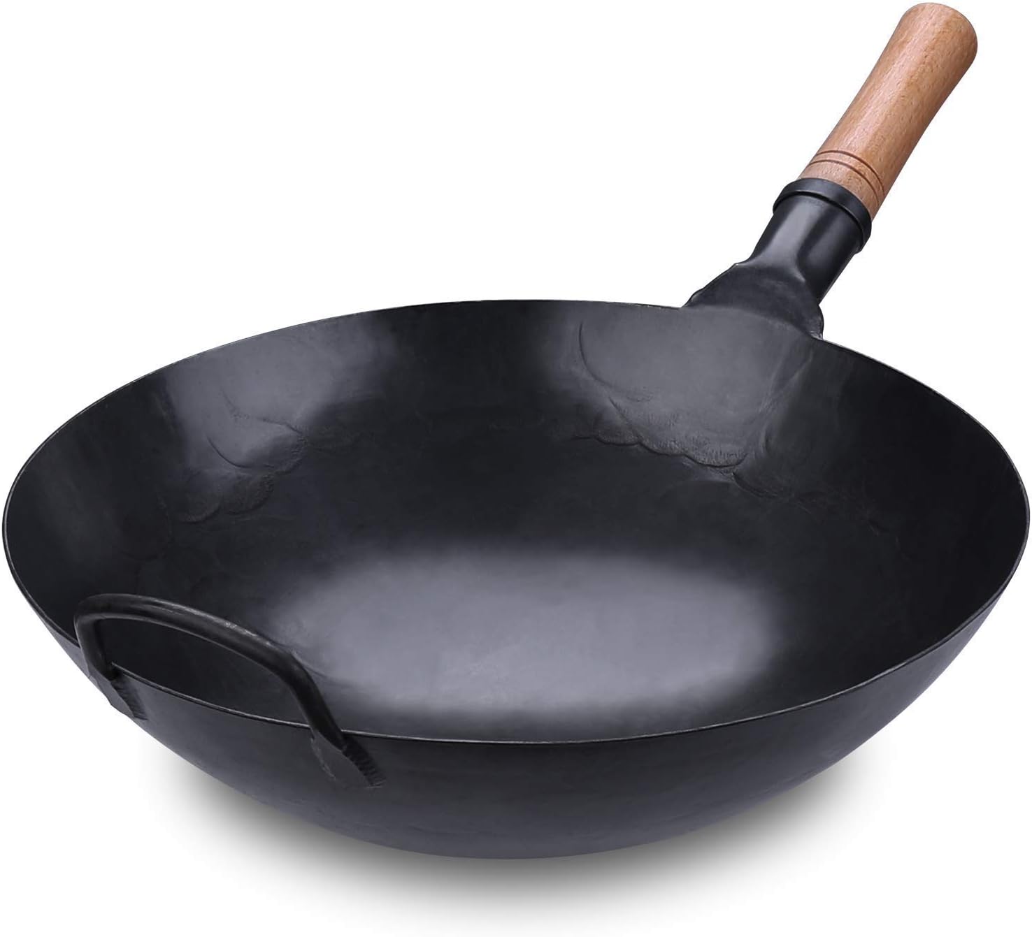 Weimilon Chinese Traditional Vintage Iron Wok Wok Stylish Unique Pure Iron Wok Pan Non Coating Non Sticky Gas Cooker Cookware Traditional Round Bottom 13 Inch (33Cm) Wok