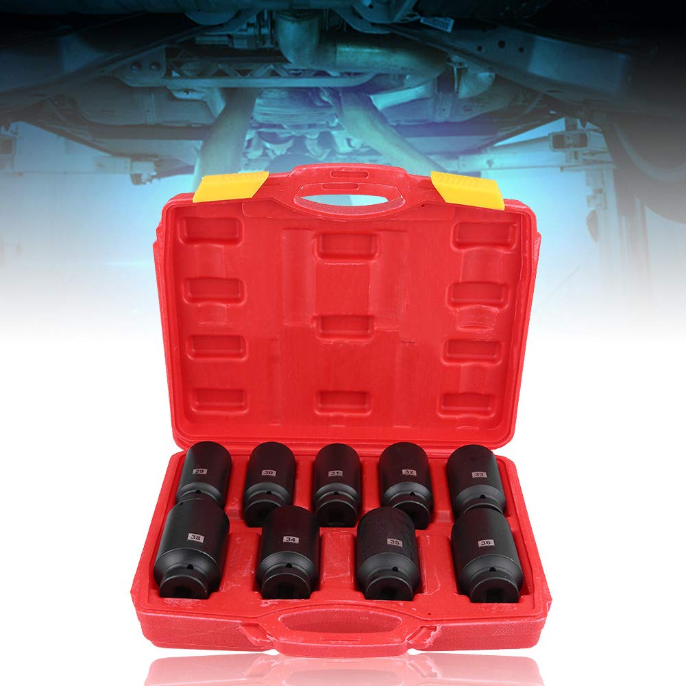Impact Deep Drive Socket Set, 9 Pieces 1/2 Inch Deep Drive, Hex Socket 29 mm 30 mm 31 mm 32 mm 33 mm 34 mm 35 mm 36 mm 38 mm