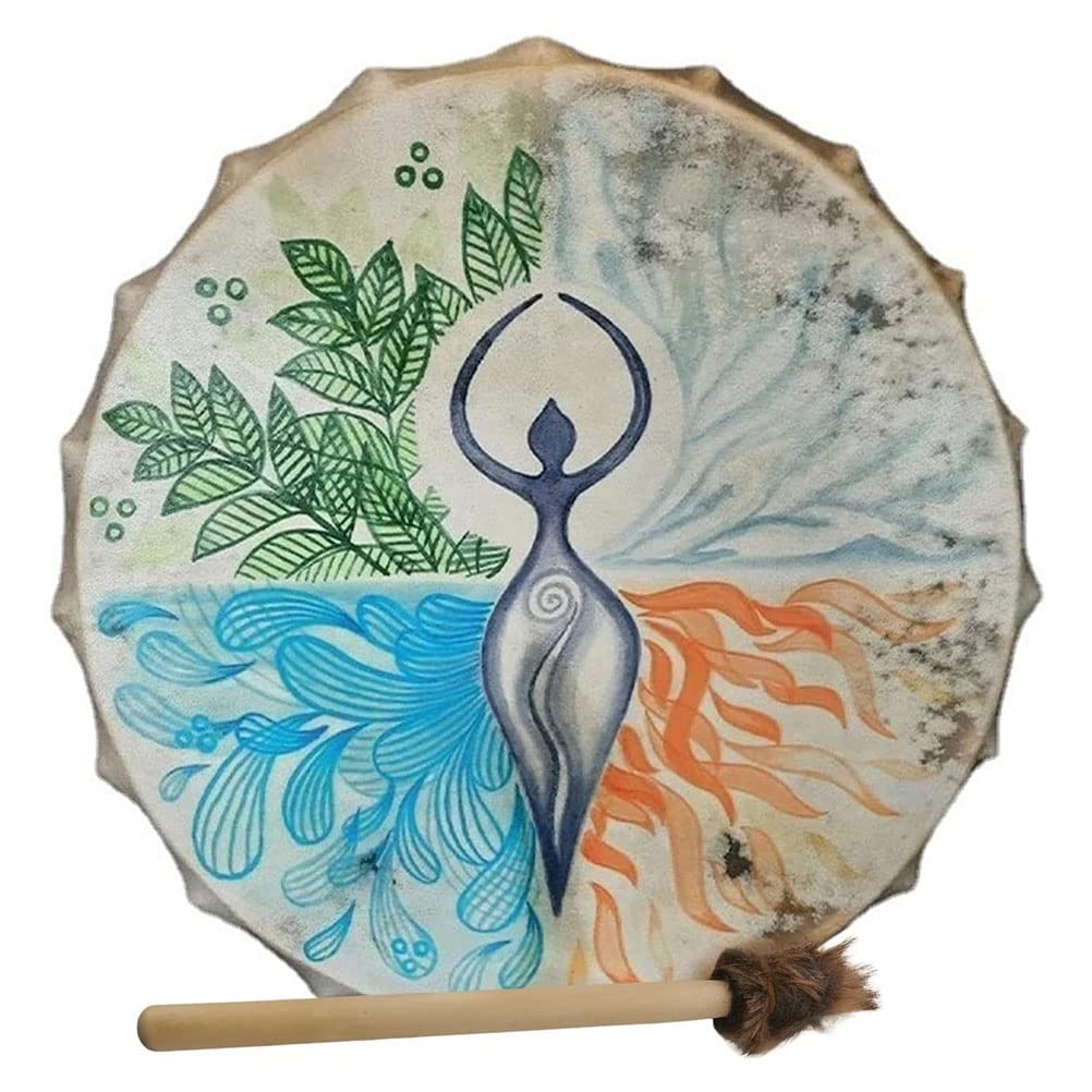 Gefemini Shaman Siberian Drum With Stick - Spirit Music Handmade Shamanic Instrument for Home Decor