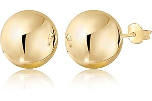 MASSETE Gold Ball Stud Earrings for Women and Girls | 10k, 14k | White Yellow or Rose Gold | 5mm -12mm | Nickel Free