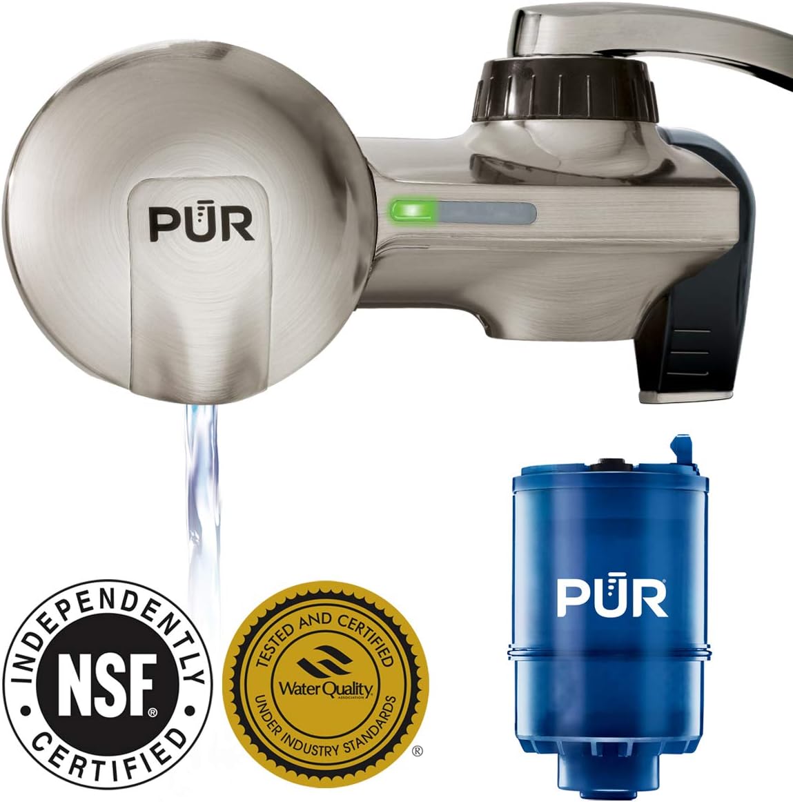 PUR PFM450S Faucet Water Filtration System, Horizontal, Stainless Steel - - 