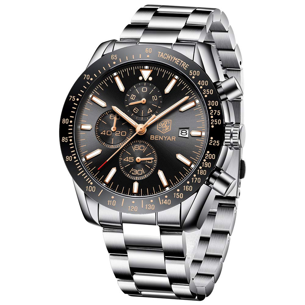 BENYAR Watches for Men Chronograph Analogue Quartz Movement Wrist Watch Fashion Business Sports Watch 30M Waterproof Scratchproof Stylish Elegant Gifts for Men