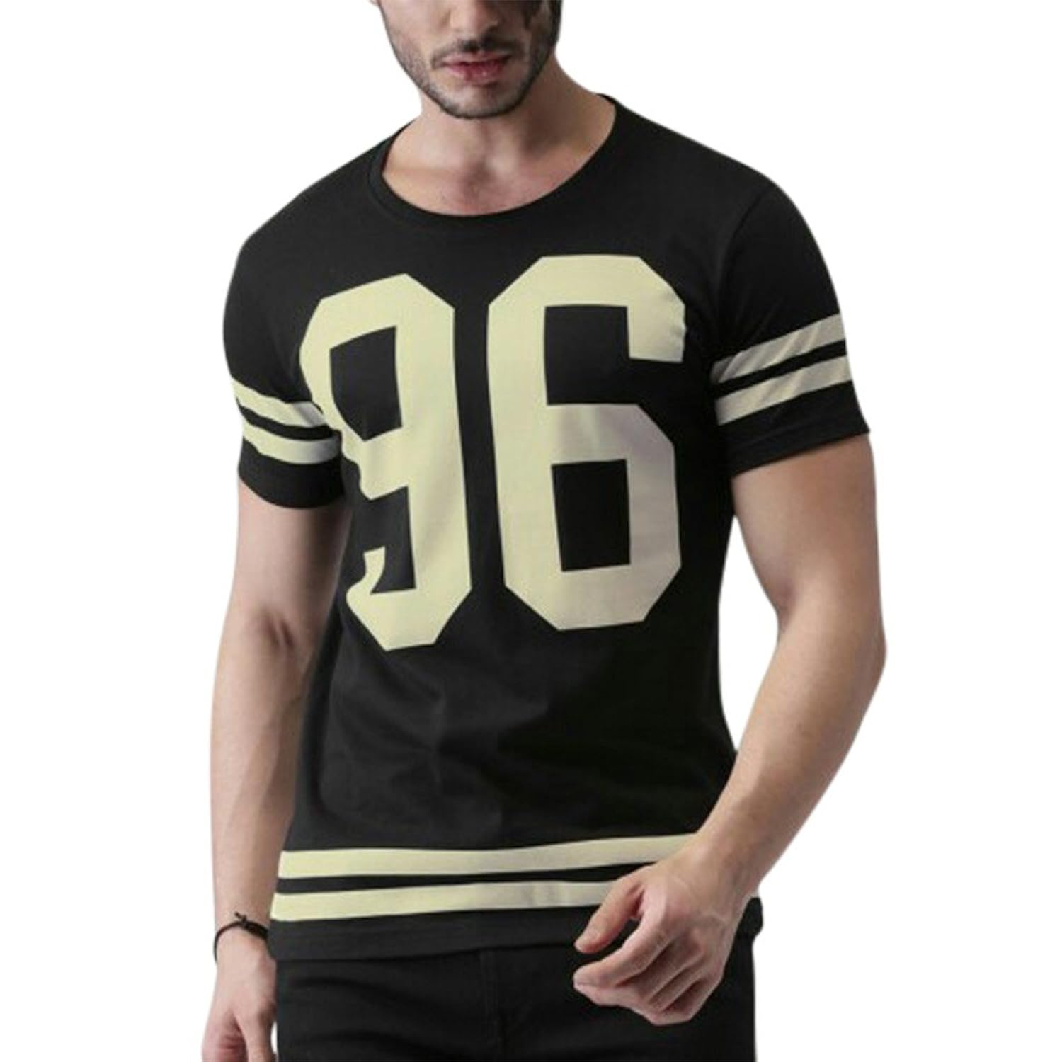 jilowa men's stripe 96 round neck half sleeve printed cotton t-shirt