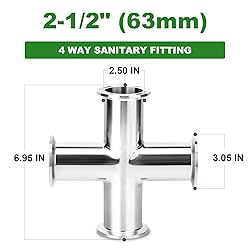 TAISHER 1PCS 304 Stainless Steel 2.5" Tube OD 4 Way