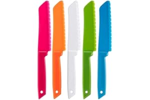 5 Pieces Plastic Kid Kitchen Knife Set, Nylon Chef Knife Children's Safe Cooking Knives for Baking, Fruit, Bread, Cake, Lettu