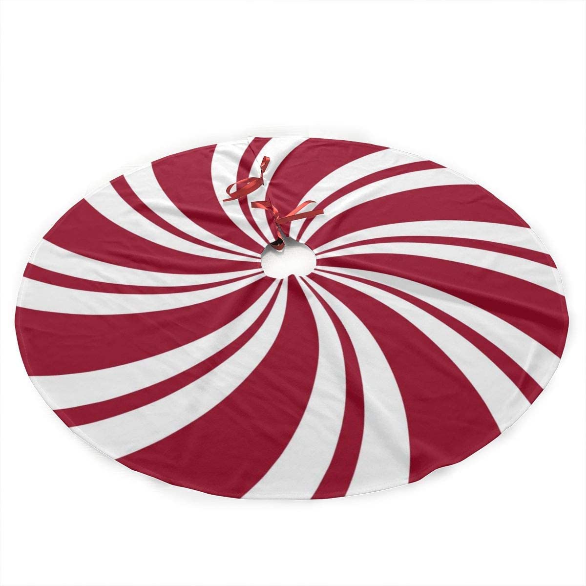 BFYDOAA Lollipop Candy Christmas Tree Skirt 90cm Red White Double Swirl Xmas Tree Mat for Holiday New Year Party Christmas Tree Decor