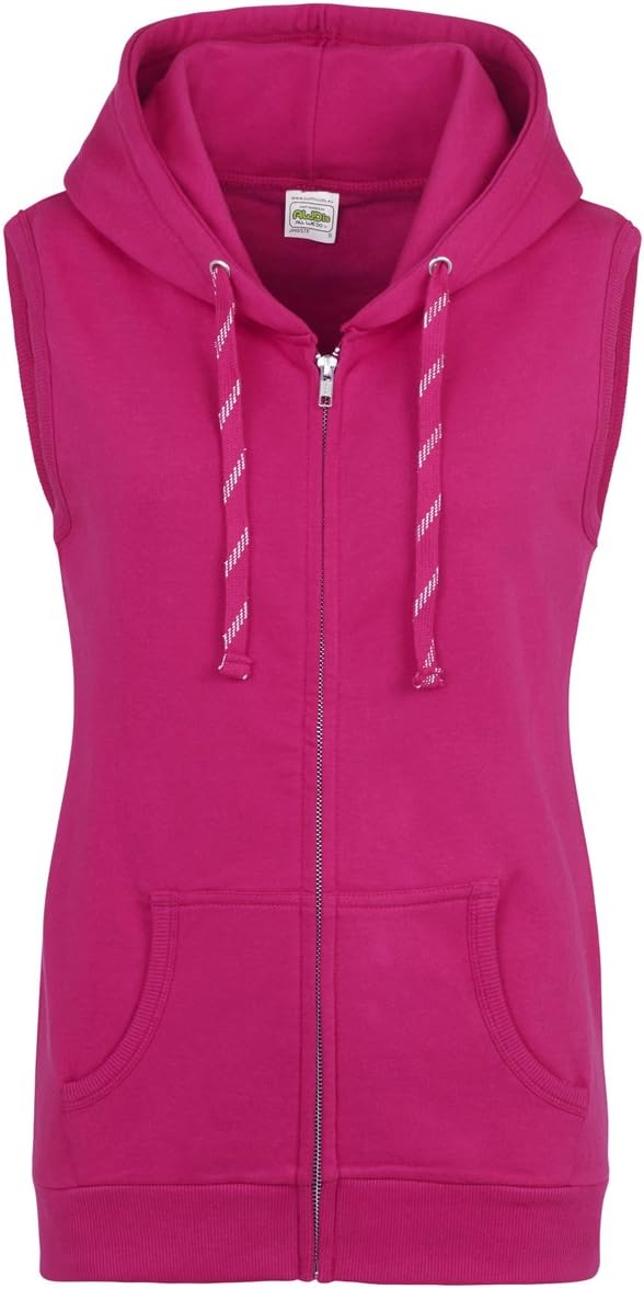 AWDis Girlie Sleeveless Zoodie Womens Zip Up Sleeveless Hoodie Grey, Burgundy, Black, Pink, Blue, Purple