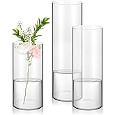 3pcs Acrylic Cylinder Flower Vase Set,Unbreakable Hurricane Plastic Vases,Different Size Vases for Living Room,Desk, Wedding Centerpieces Flower Bouquet Decor(D 3.9" X H 8" + H 10" + H 12" No Flowers)