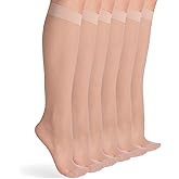 FeinYee 6 Pairs Knee High Stockings for Women, Elastic Fine Sheer Socks with Reinforced Toes 20 Denier Nylon One Size