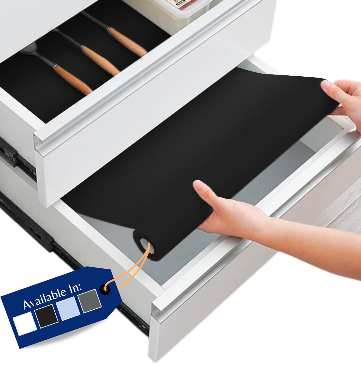 Linda's Essentials Kitchen Drawer Liners (44.5 x 500 cm) - Non-Slip Cupboard & Fridge Mats, Protects from Spills, Multi-Use Shelf & Cabinet Liner, Great Kitchen Accessory (Black) — image 1