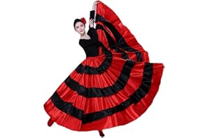 KAHDGSS Black Red Belly Dance Skirt for Flamenco Long Layers Women's Spanish Flamenco Dance Skirt Big Swing Folk Costume