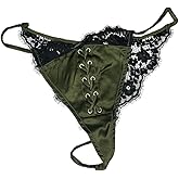 Victoria's Secret Atelier Satin Lace Tanga/Thong Panty Olive Green New