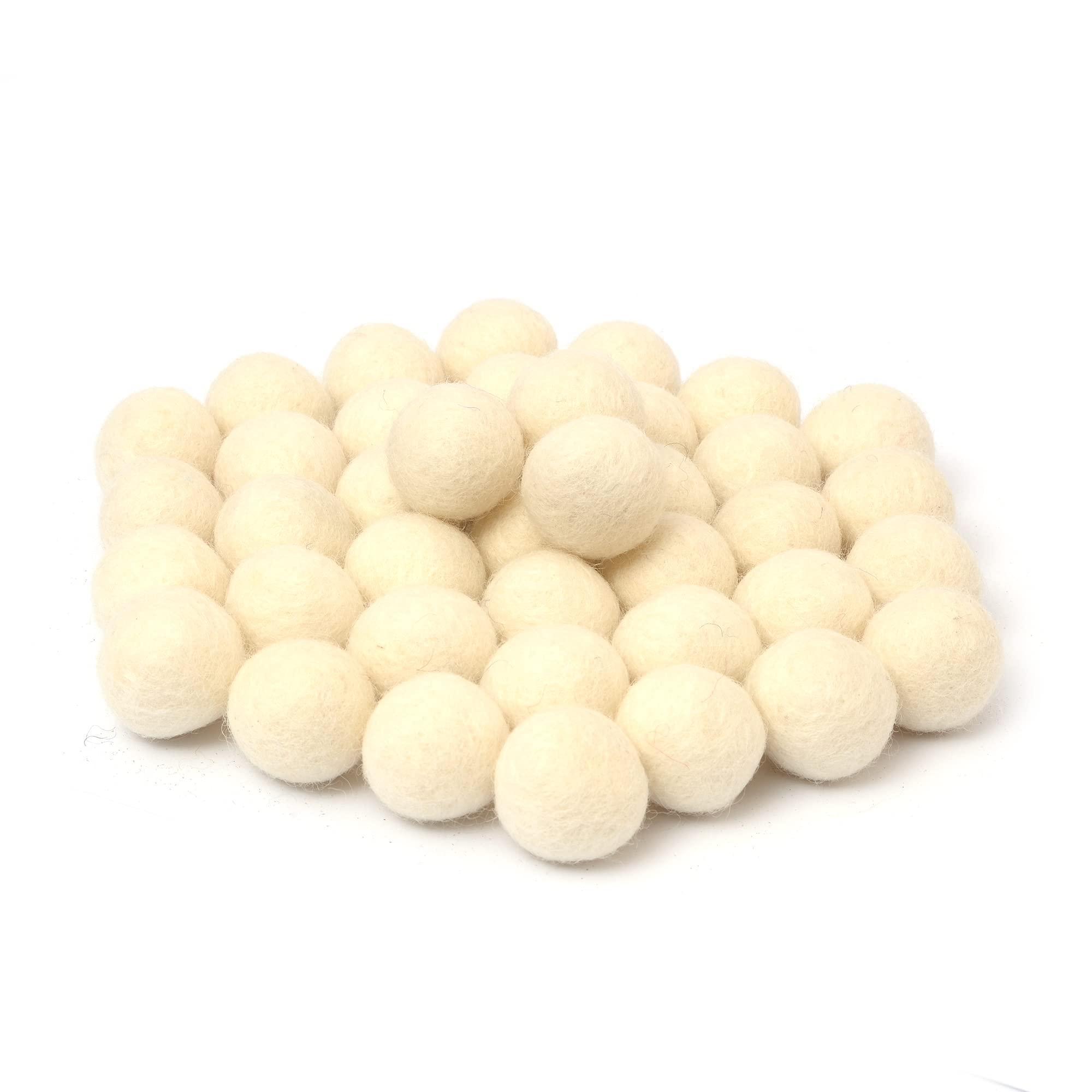 Glaciart One Felt Wool Balls, Felt Pom Poms (40 Pieces) 1 Centimeter - 0.4 Inch, Handmade Felted Pure Natural White Color - Bulk Small Puff for Felting and Garland