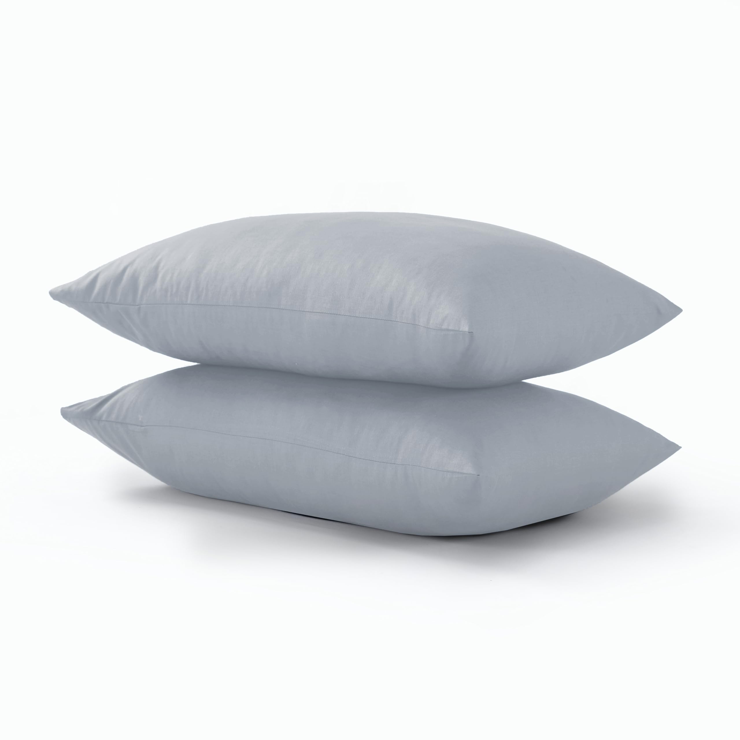 CHARKHAH Pair of Polycotton Standard Housewife Oxford Pillowcases and 100% Cotton Flannel Jersey Pillow Covers Protectors Dyed in Trendy Colors, Size 50 cm x 75 cm (Silver, Housewife Pack of 2)