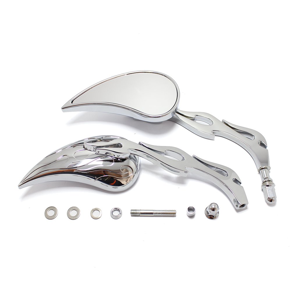 Photo 1 of Chrome Custom Flame Tear Drop Motorcycle Mirrors for Harley Davidson Sportster Street Fatboy Softail-Pair