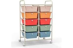 OUTDOOR BASIC HOMGX Rolling Storage Cart with 10 Drawers, 2 x 5 Shelves with Lockable Wheels, Rolling Cart Organizer for Office/School/Home, Macaron