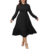 SCOMCHIC Womens Plus Size Midi Dress Flowy A Line Bow Tie Swing Dress Formal Work Party Cocktail Dresses for Wedding Guest