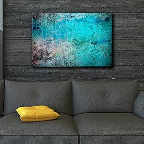 Blue and Splatter Ink Watercolor Paint Background - Giclee Print Abstract Canvas Wall Art Rustic Home Art - 12x18 inches