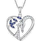 STARCHENIE Giraffe Necklace 925 Sterling Silver Heart Pendant Animal Jewelry for Women