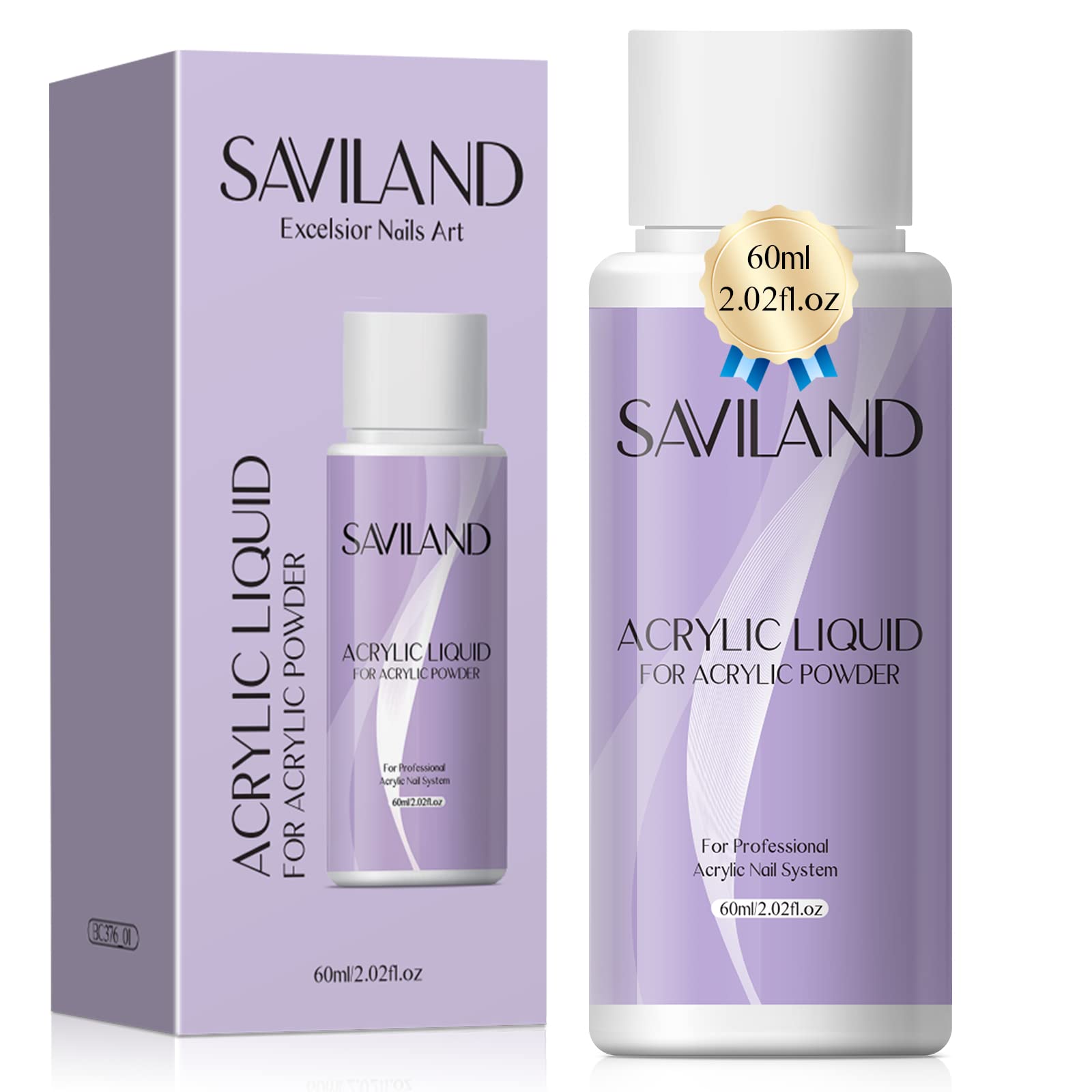 Saviland MMA Free Acrylic Liquid 60ml Low Odour Non-Yellowing Monomer for Nail Extensions, Carving, Brush Cleaner, DIY Manicure Ideal Gift for Her