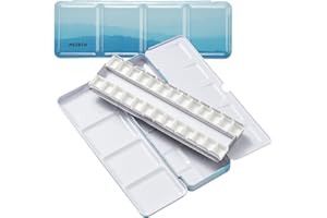 MEEDEN Empty Travel Watercolor Palette: Portable Watercolor Palette Tin with 24 Half Pans - Metal Watercolor Paint Palette Tin Box for Artist Student Adults (Blue)