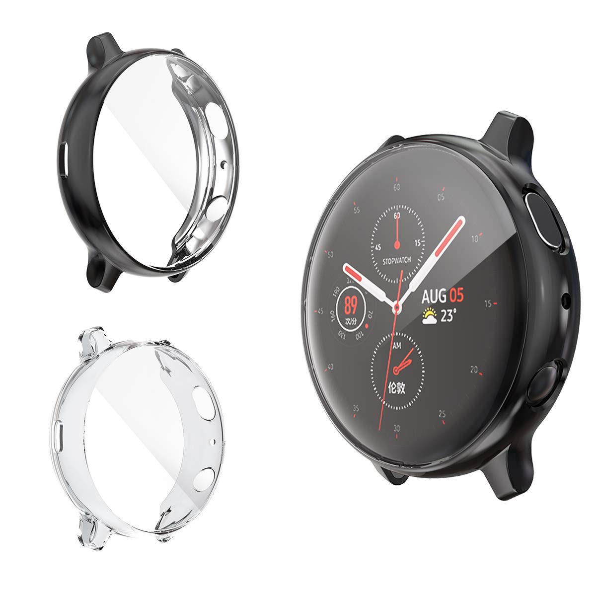 RLTech Case for Samsung Galaxy Watch Active 2 44mm, Ultra-Thin Silicone Bumper Full Protective Flexible Case Cover for Samsung Galaxy Watch Active 2 44mm SM-R820 (Black&Clear)