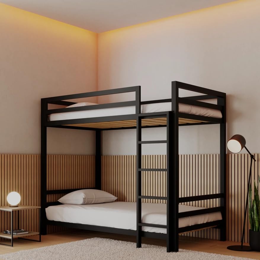 CASA FERRO Litera Individual de Acero Reforzado para Niños y Adultos - Soporta 400 kg - Estructura Industrial Doble Nivel 100 × 203 x 170 cm - Fabricada en México (Acero Negro)