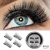 LEDitBe Magnetic False Eyelashes, 3D Black Dual Magnetic, Ultra Thick Ultra Solf And Long for Entire Eyes, Glamorous, Natural Look, Handmade Reusable Eyelashes (Black) 1 Pair/4Pcs