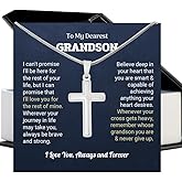 SUTERY To My Grandson Necklace from Grandma, Cross Chain with Message Card and Gift Box, Meaningful Gift for Grandson on Birthday or Christmas