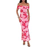 MEROKEETY Women's Spring Off Shoulder Floral Maxi Dress 2026 Summer Formal Beach Wedding Guest Cocktail Bodycon Dresses