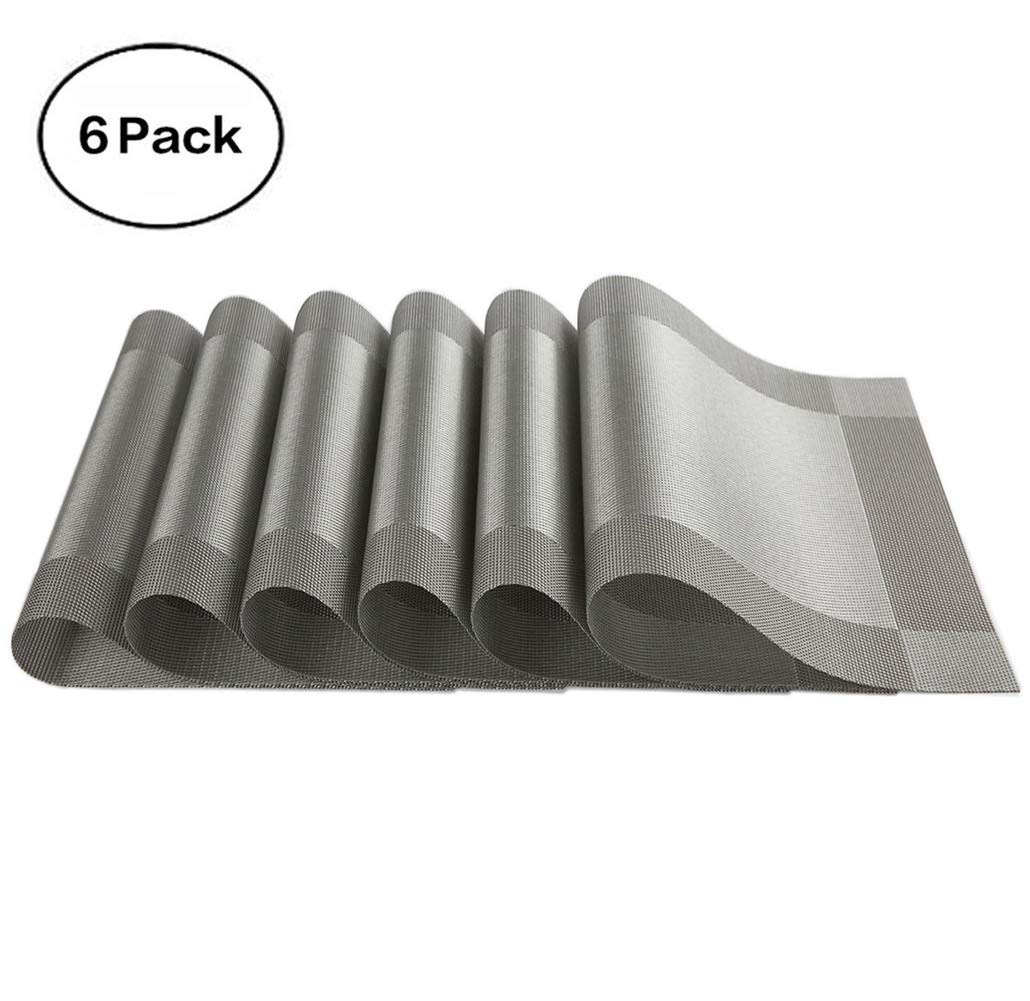 Silver Placemats,Vi-GO,Silver Table Mats,Non-slip Insulation Table Dinner Mats Weave Washable Dining Placemats for Kitchen Table Set. (6pack)