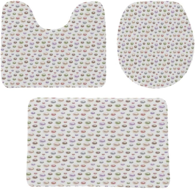 Amazon 真珠の装飾 浴室マット セット 足ふきマット 滑り止め 3点セット カラフルな真珠3 Dアートイラストパターントレジャーコレクションブライダルスタイル 防音 ラグマット 洗える おしゃれ 40 60cm 白いパステル 玄関マット オンライン通販