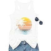 Vintage Graphic Tank Tops for Women Summer Beach Graphic Loose Tanks Vest USA Flag Vacation Racerback Tank Cami