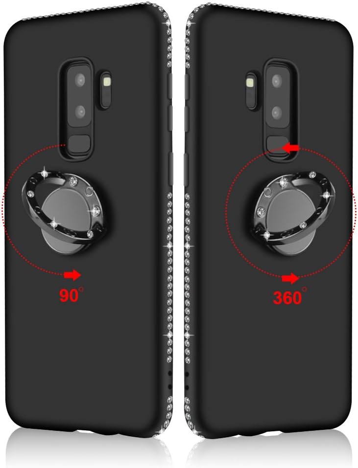 BtDuck Compatible with Samsung Galaxy S9 Plus Silicone Glitter Case Finger Grip Ring Soft Silicone Cover Phone Protector Magnetic Car Mount Shiny Bling Diamond Case with Lanyard Shockproof Slim Fi