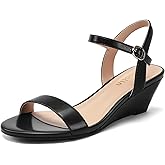DOBOLIN Wide Width Wedge Sandals for Women 2.3 Inch Low Heel Open Toe Ankle Strap Summer Wedding Party Dress Shoes