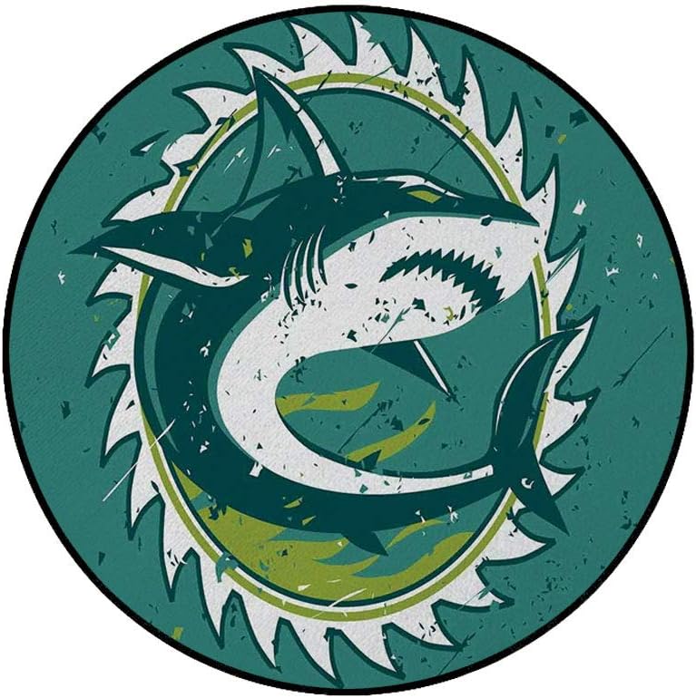 3' Round Area Rugs,Graphic of Shark in Dark Murky Colors Sharp Teeth Fish Marine Nice Super Soft Washable Carpet for Living Room Bedroom Home Children Playroom Nursery, Green