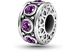 KunBead January-December Birthstone Birthday Heart Bead Charms Compatible with Pandora Bracelet for Mom Daughter Grandma Granddaughter Nana Auntie Wife Sister Best Friend