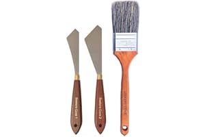 SEEKERS COVE Painting Knife Set of 2 and Blender Background Brush - Two Palette Knives with Natural Bristle Paint Brush - Straight Edge Gentle Flex for Art and Paint (Unit, 2" Brush and Pair Knives)