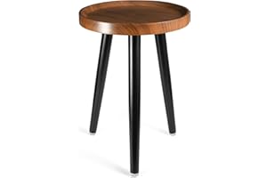 KGPLOME Indoor Plant Stand,Wood Mid Century Plant Table in Walnut Finish,Tall Plant Stand for Flower Pot,Modern Round Small Side End Table with Raised Design (Walnut, 12"x18")