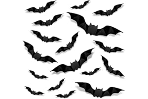 JIALWEN 96PCS Halloween Decoration 3D Bats Wall Stickers 4 Different Sizes Realistic PVC Scary Bat Sticker DIY Halloween Window Door for Home Decoration Party Supplies